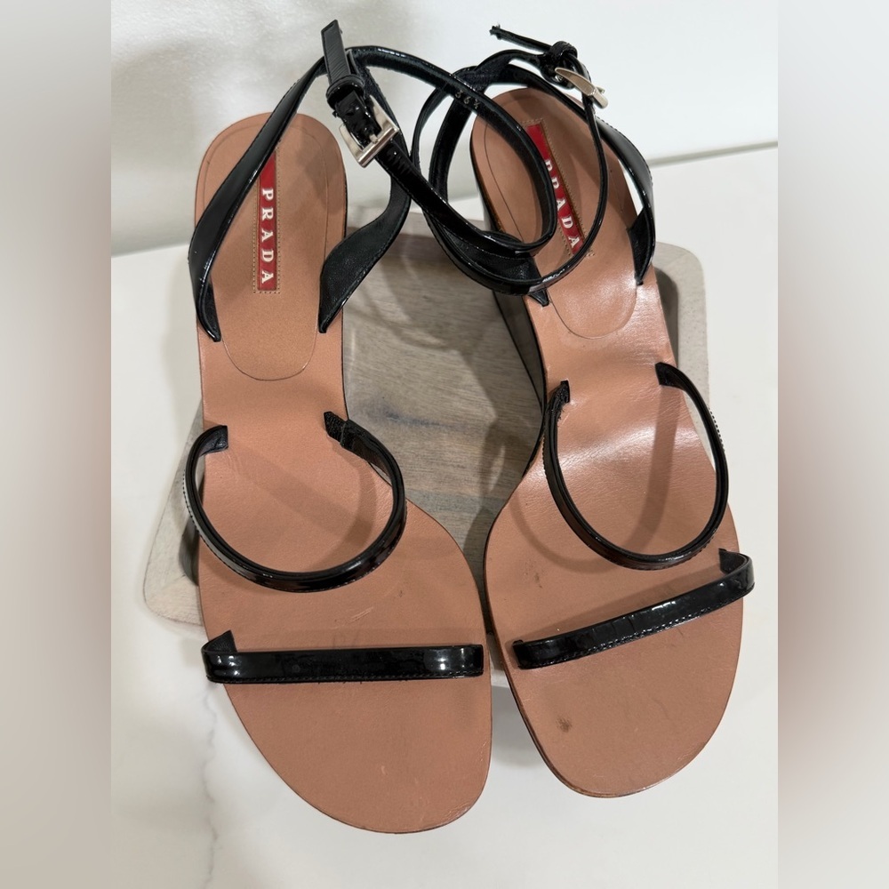 Prada Sport Women’s Vintage Black Strappy Wedge Sandals Black Size 36.5 - Picture 11 of 15